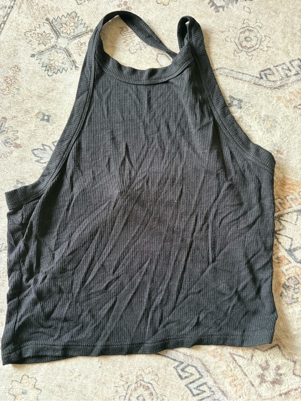 Black Ribbed Halter Crop Tank Top